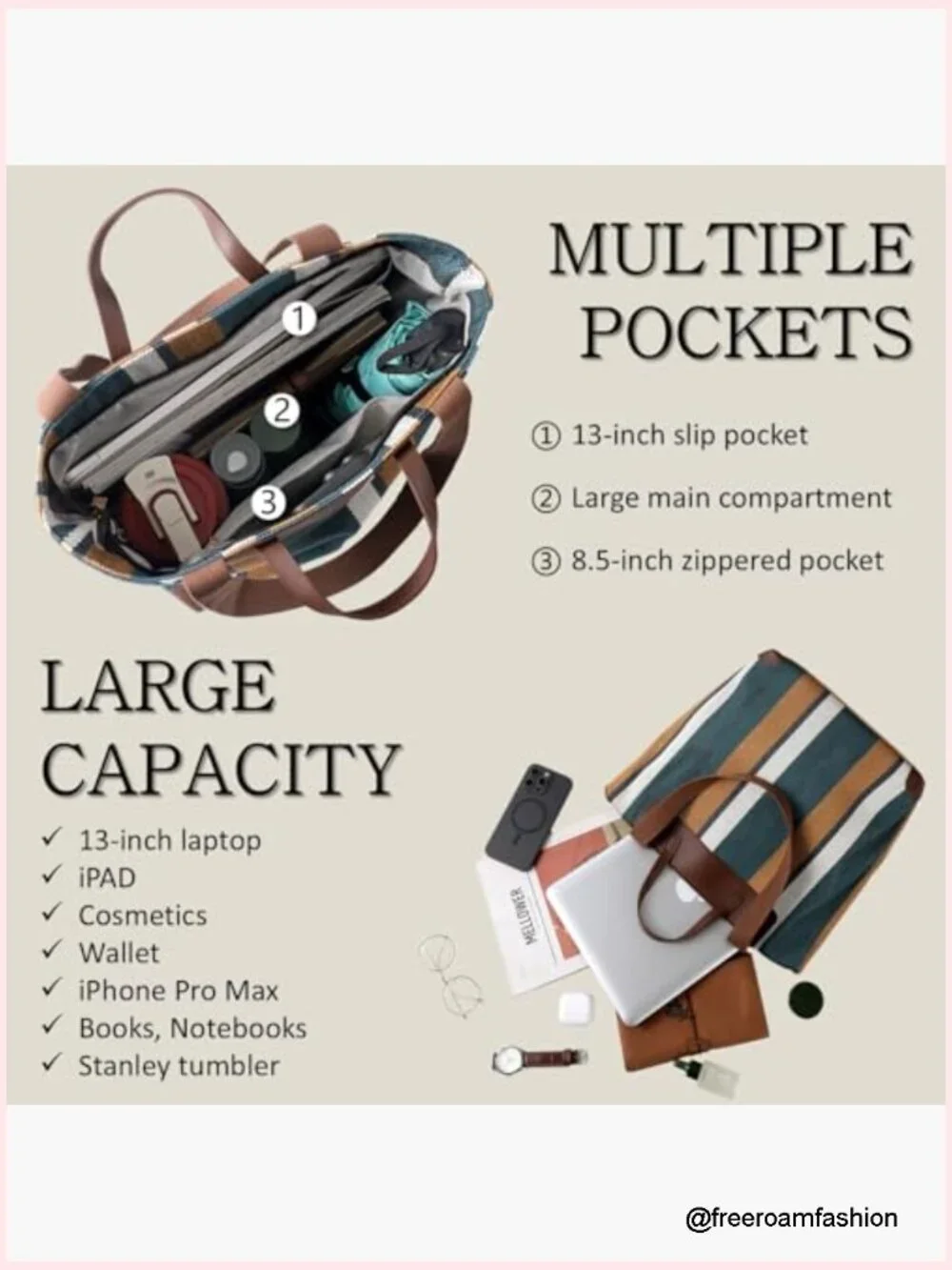 Large Canvas Work Tote Laptop Shoulder Bag Office Daily